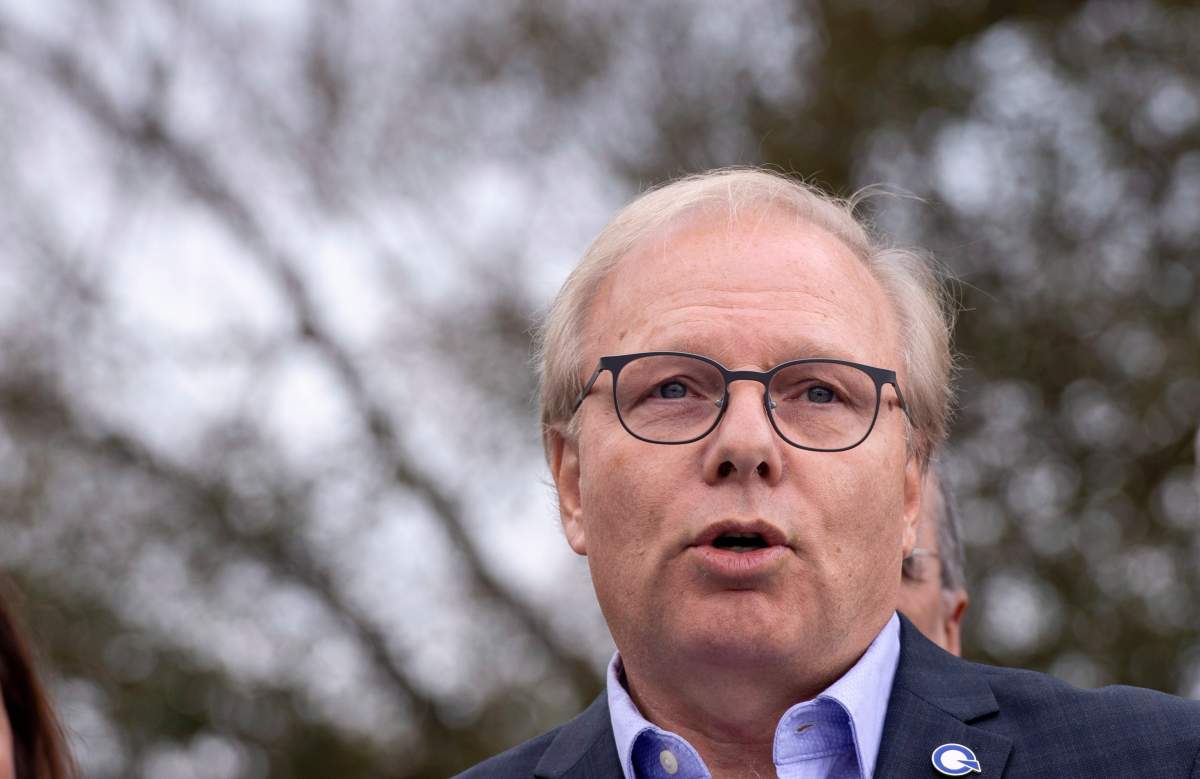 PQ Leader Jean-François Lisée responds to questions from reporters during a campaign stop in Acton Vale, Que., on Friday, Sept. 28, 2018.