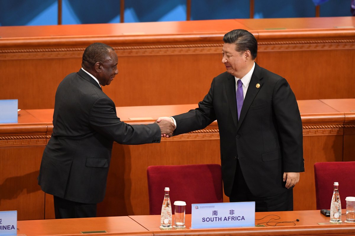 South Africa's President Cyril Ramaphosa, left, shakes hands with China's President Xi Jinping after his speech during the opening ceremony of the Forum on China-Africa Cooperation at the Great Hall of the People in Beijing September 3, 2018.