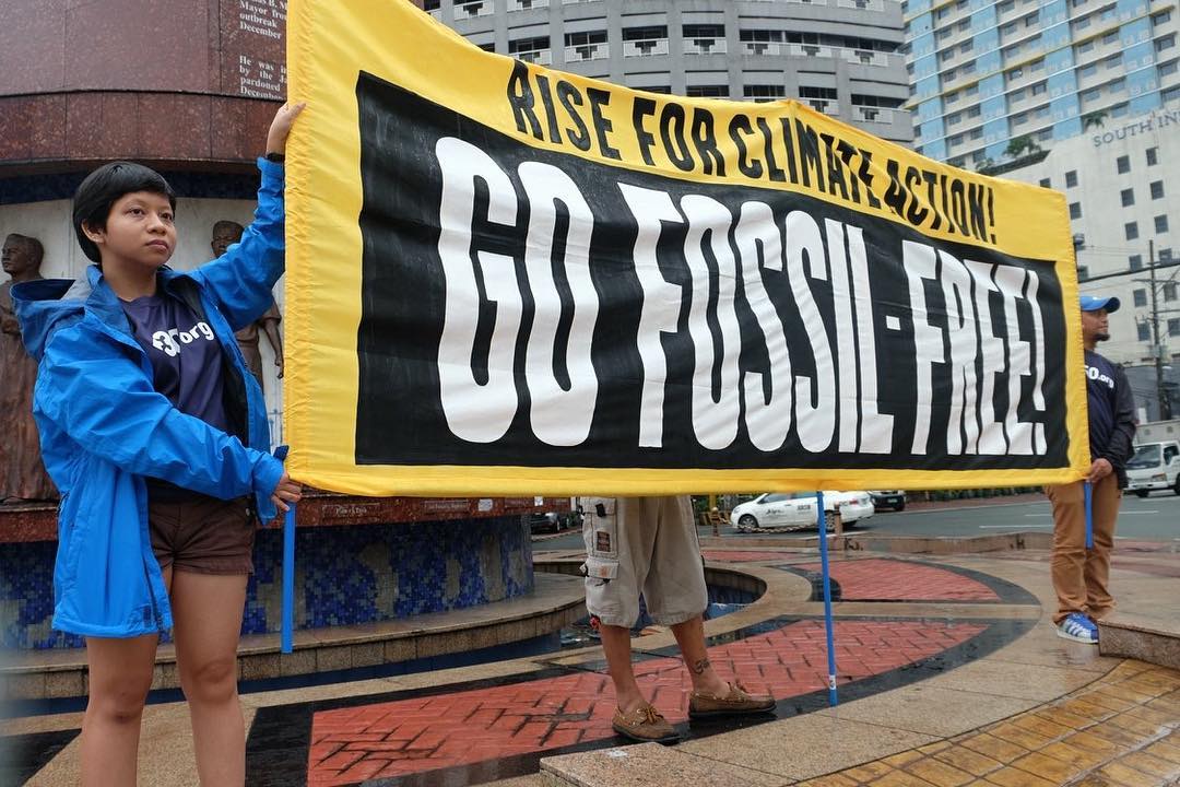 The event, organized by 350.org, is one of many demonstrations taking place around the world Saturday to oppose new coal, oil and gas projects.