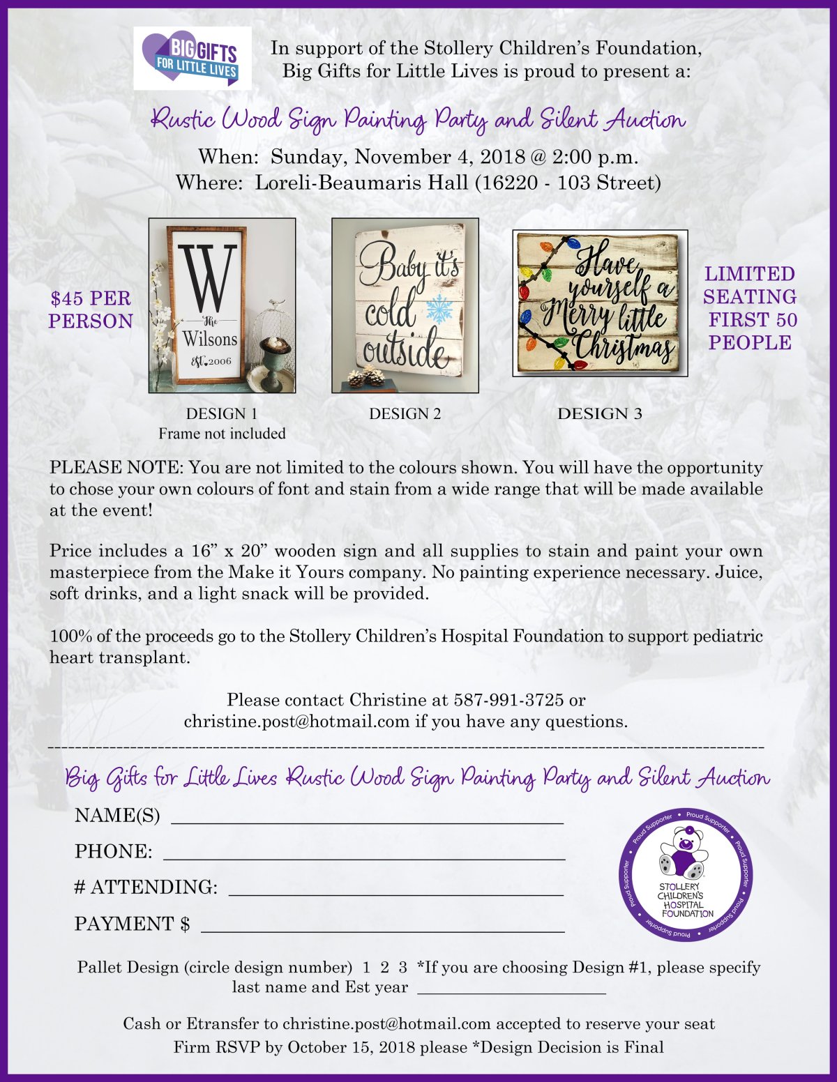 Rustic Wood Sign Painting Party & Silent Auction in support of Stollery Children’s Hospital Foundation - image