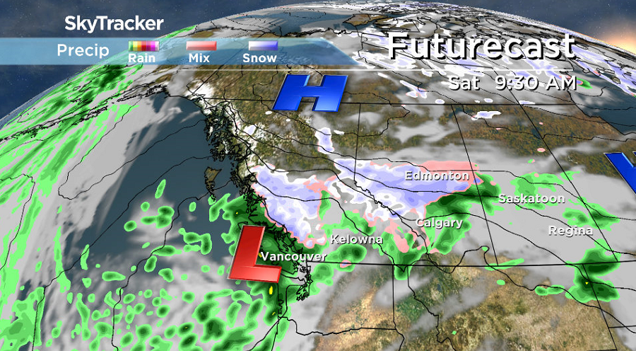 A low pressure system swings ashore on Saturday and brings in the rain this weekend.