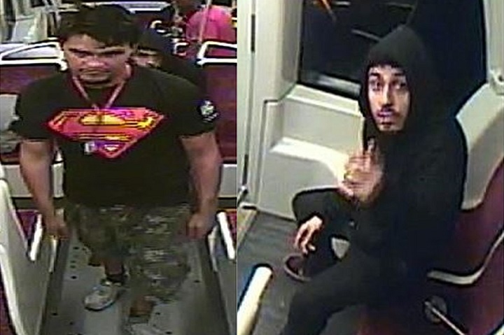 Toronto police have released security camera photos of two suspects wanted in connection with a stabbing on a streetcar. 