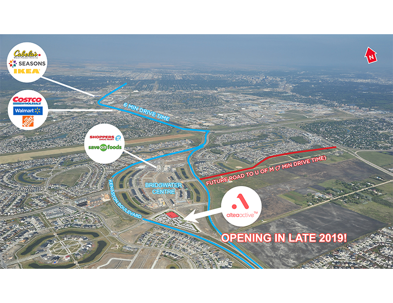 A map of the planned Altea Active Club in Winnipeg’s Bridgwater neighbourhood.