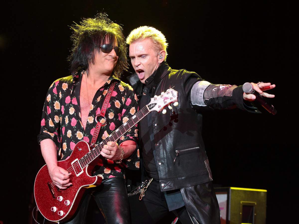 Steve Stevens (L) and Billy Idol perform in concert during the 2015 Sweetlife Festival at Merriweather Post Pavilion in Columbia, Md.