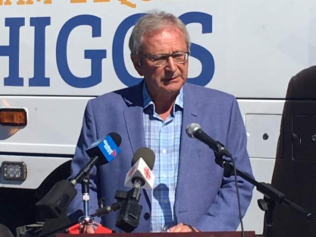 New Brunswick Progressive Conservative leader Blaine Higgs speaks to reporters on the campaign trail on Sept. 13, 2018.