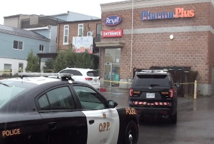OPP are investigating an armed robbery at a pharmacy in downtown Brighton on Monday.