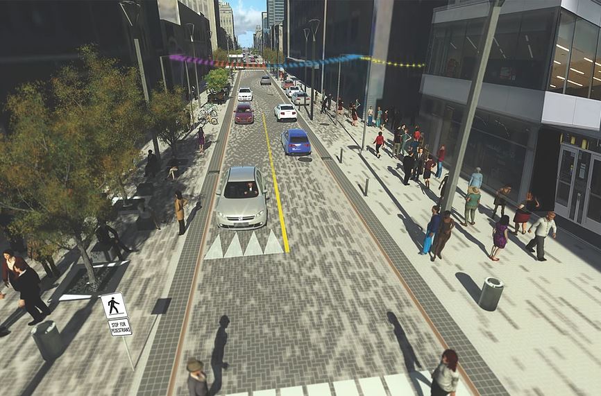 A rendering showing Dundas Place between Richmond and Talbot streets. 
