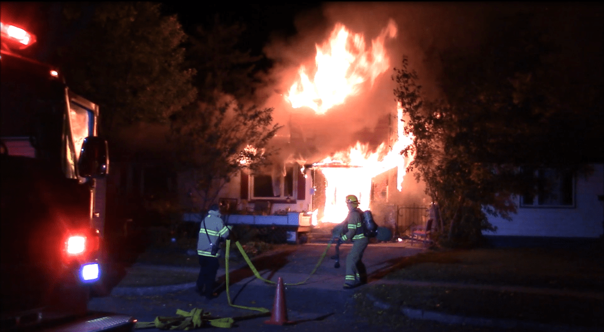 A massive fire has torn through a 2-storey home in Brandon, Manitoba.