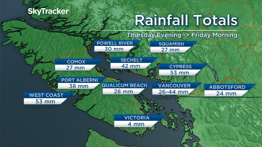 Rainfall totals from wave one of the storm.