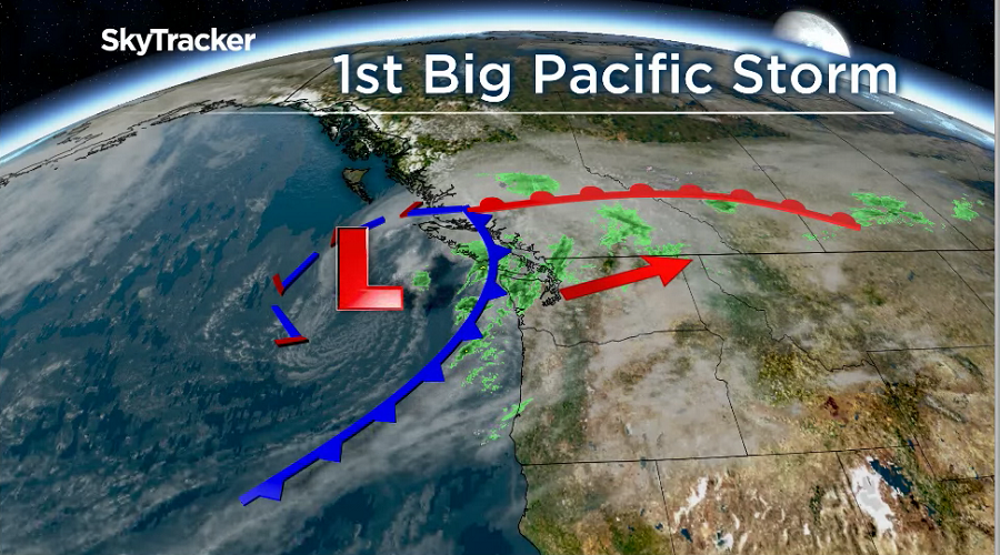 The first big Pacific storm of the season has two waves of heavy rain.
