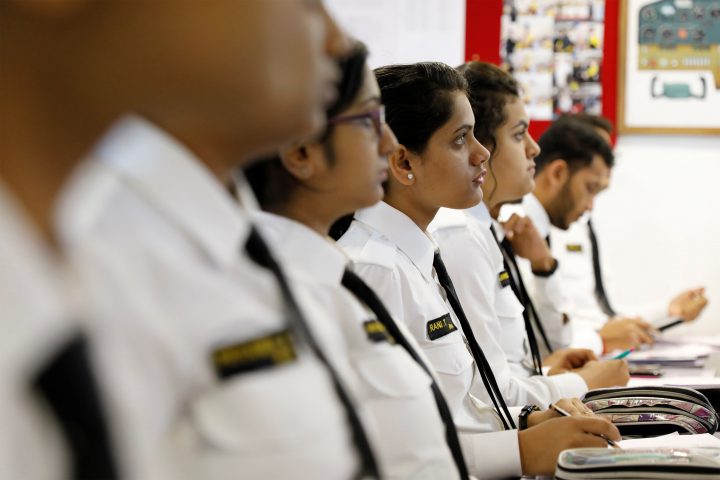 Female students attend a class at the Bombay Flying Club’s College of Aviation in Mumbai, India, August 28, 2018.