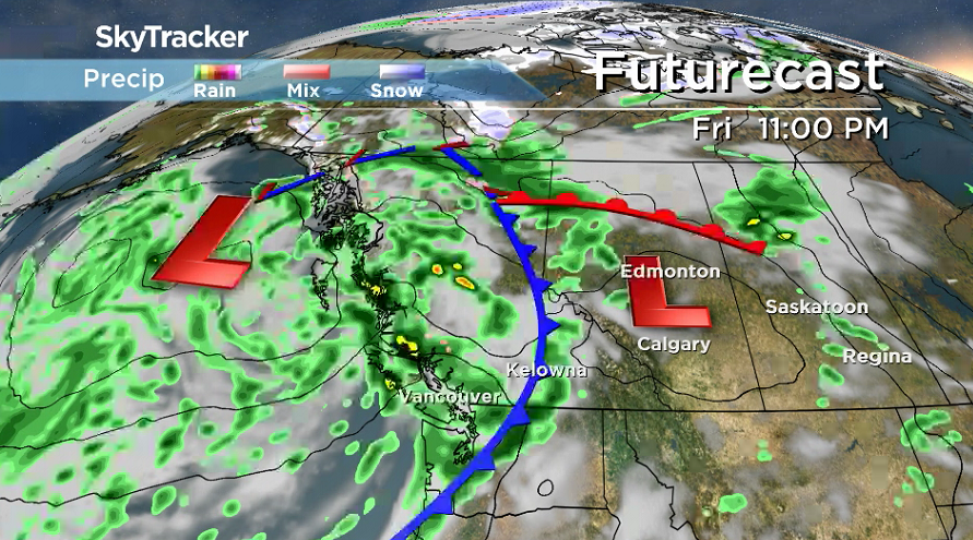 Cold front sweeping through late Friday will bring in a risk of rain to the Okanagan.