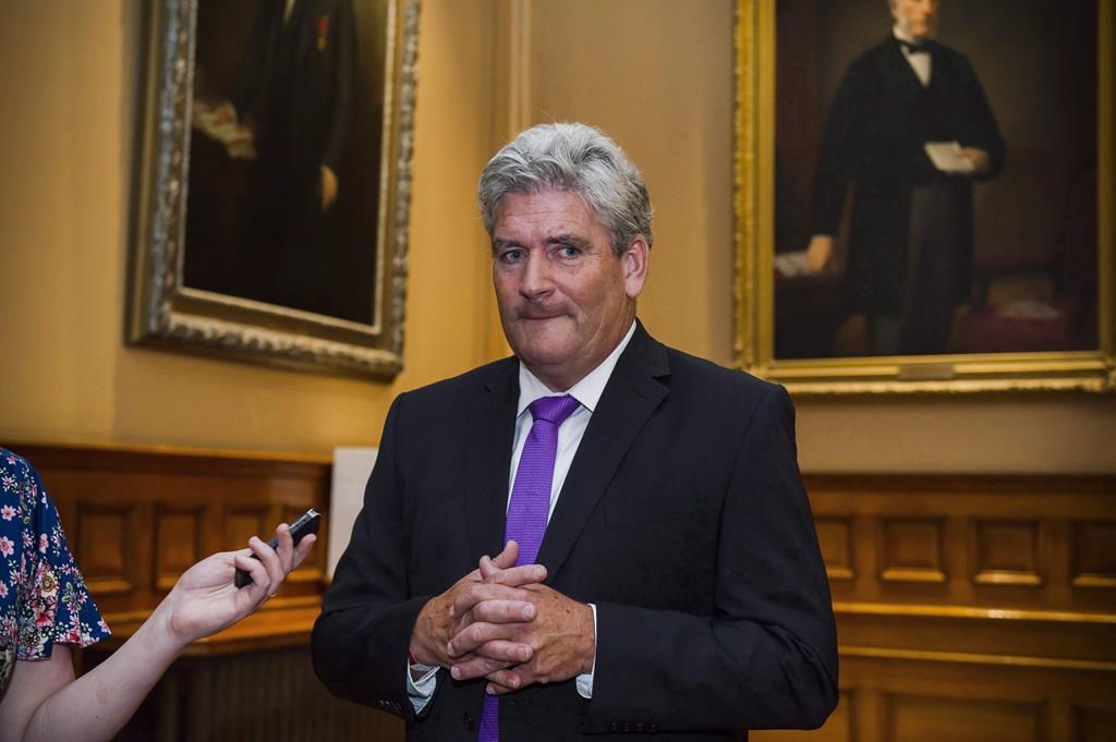 Interim Leader of the Ontario Liberal party John Fraser speaks to media after Ted Arnott was elected the new Speaker of the Ontario Legislative Assembly at Queen's Park, in Toronto on Wednesday, July 11, 2018.