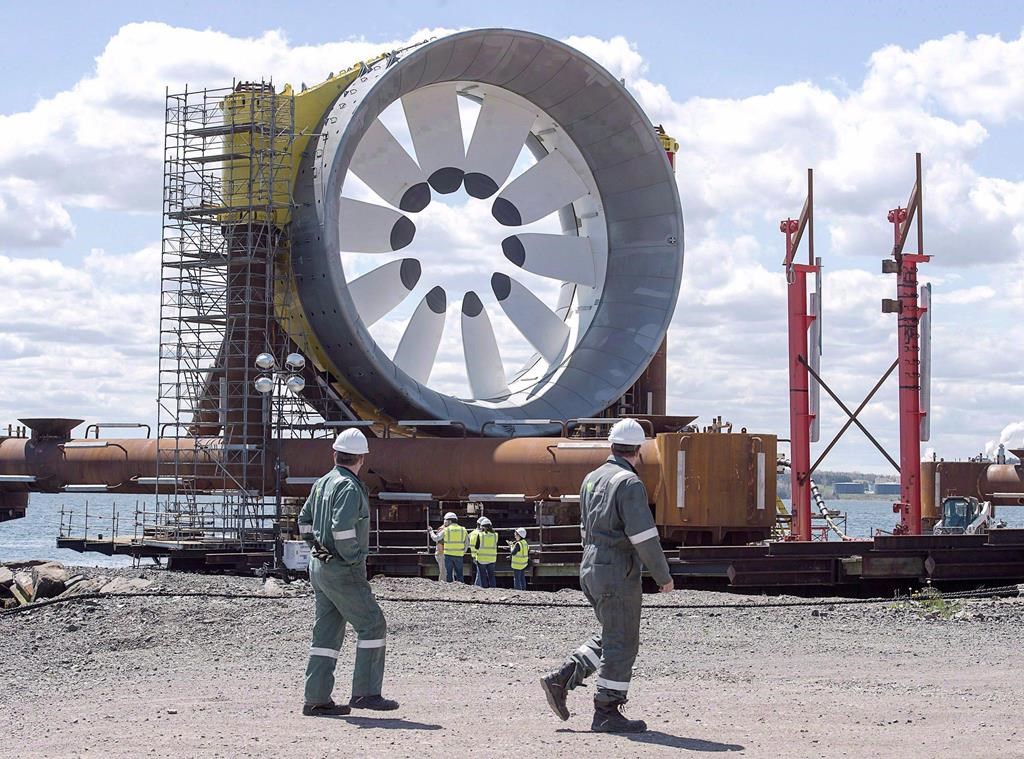 A turbine for the Cape Sharp Tidal project is seen at the Pictou Shipyard in Pictou, N.S. on Thursday, May 19, 2016.