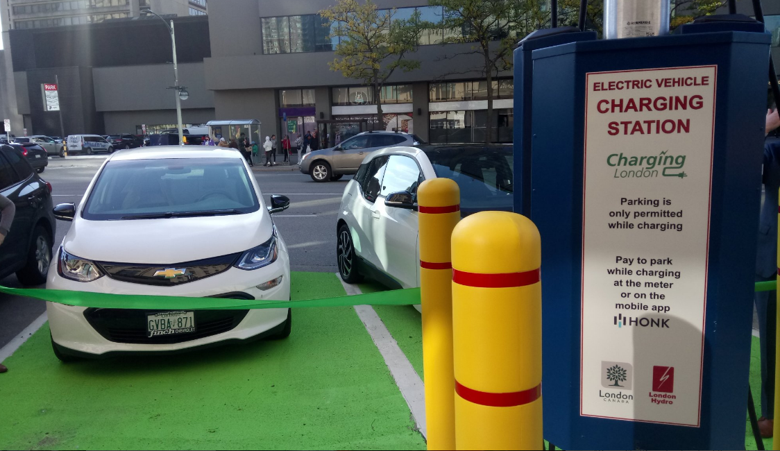 London's newest curbside electric vehicle charging station is located on Dundas Street, just east of Wellington Street. 