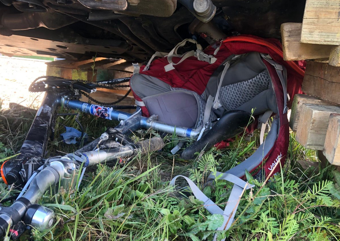 The cyclist needed to be extricated by emergency responders. 