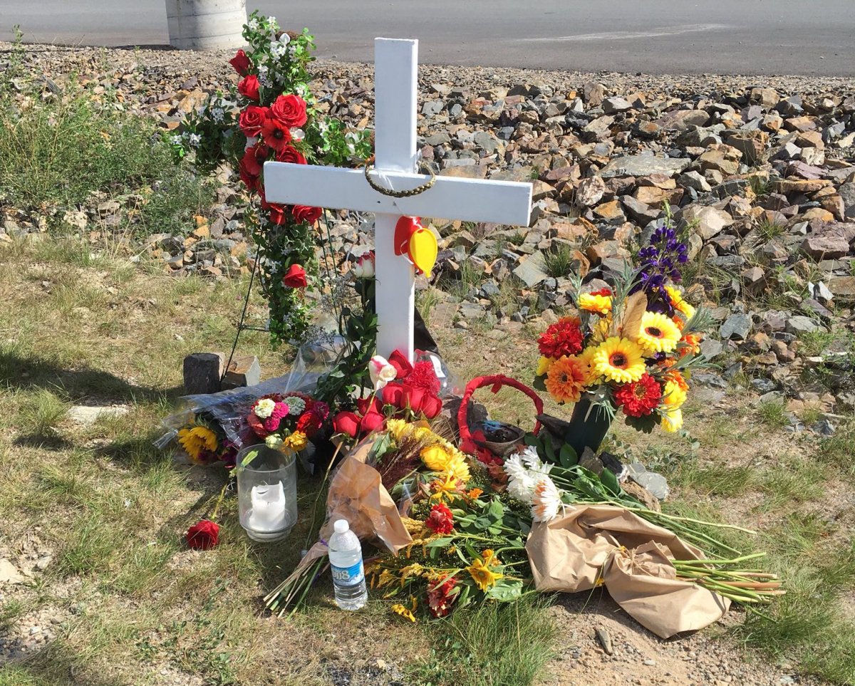 A memorial has been set up outside the Wulastukw Convenience store on Kingsclear First Nation. 