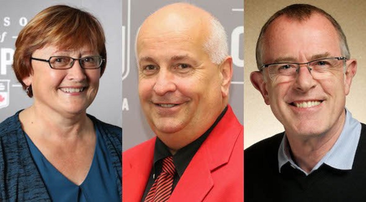 From left, Patricia Ray, Peter Inch and David Beesley will be inducted into the Canadian Curling Hall of Fame later this month.