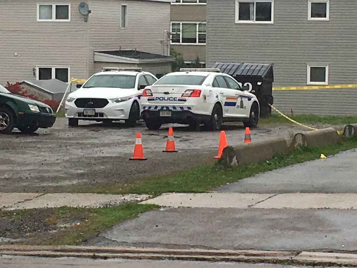 Police attend the scene of a homicide on West Lane in Moncton on Sept. 26, 2018.