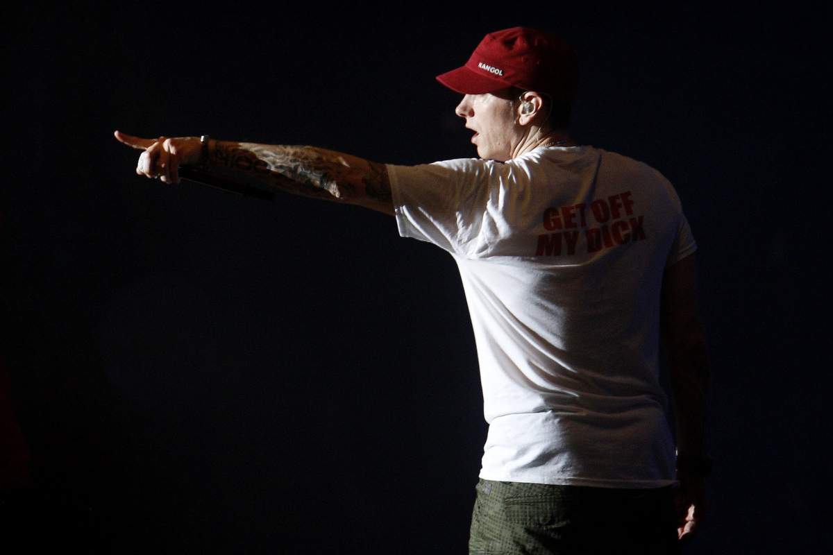 Eminem performs on stage at Lollapalooza Festival 2016, in Santiago, Chile.