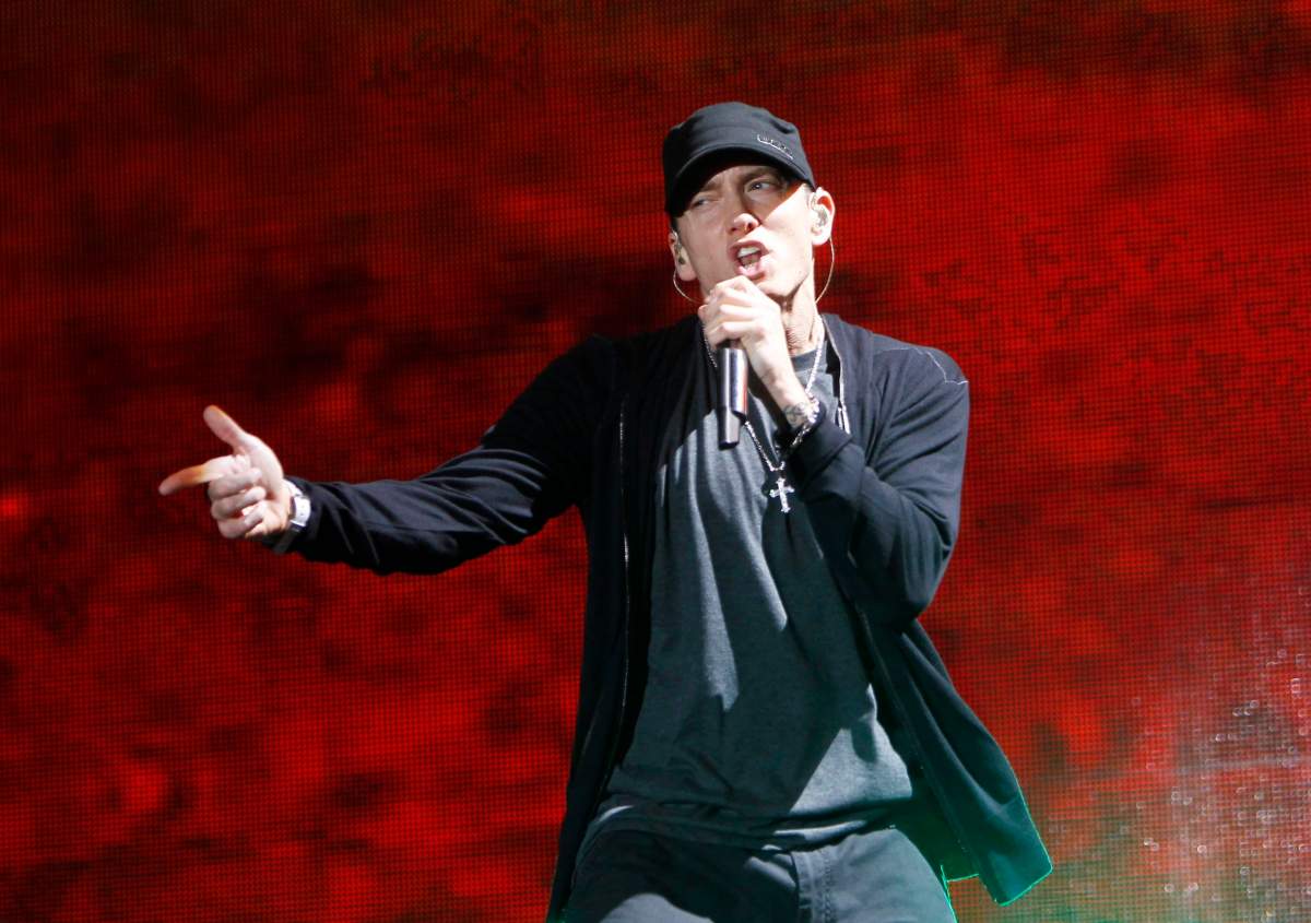 Eminem performs at Yankee Stadium in New York.