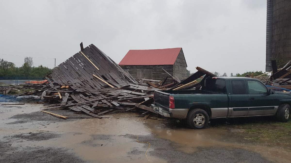 A powerful windstorm on Sept. 21 destroyed a heritage barn on Russell Road in Ottawa’s southeast end. No people or animals were injured by the debris, although the farm manager’s truck took a bit of a hit.