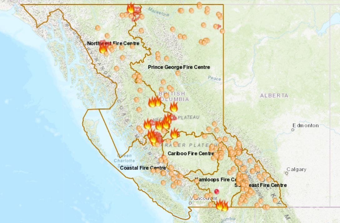 B.c. Wildfires Map 2018: Current Location Of Wildfires Around The E1D