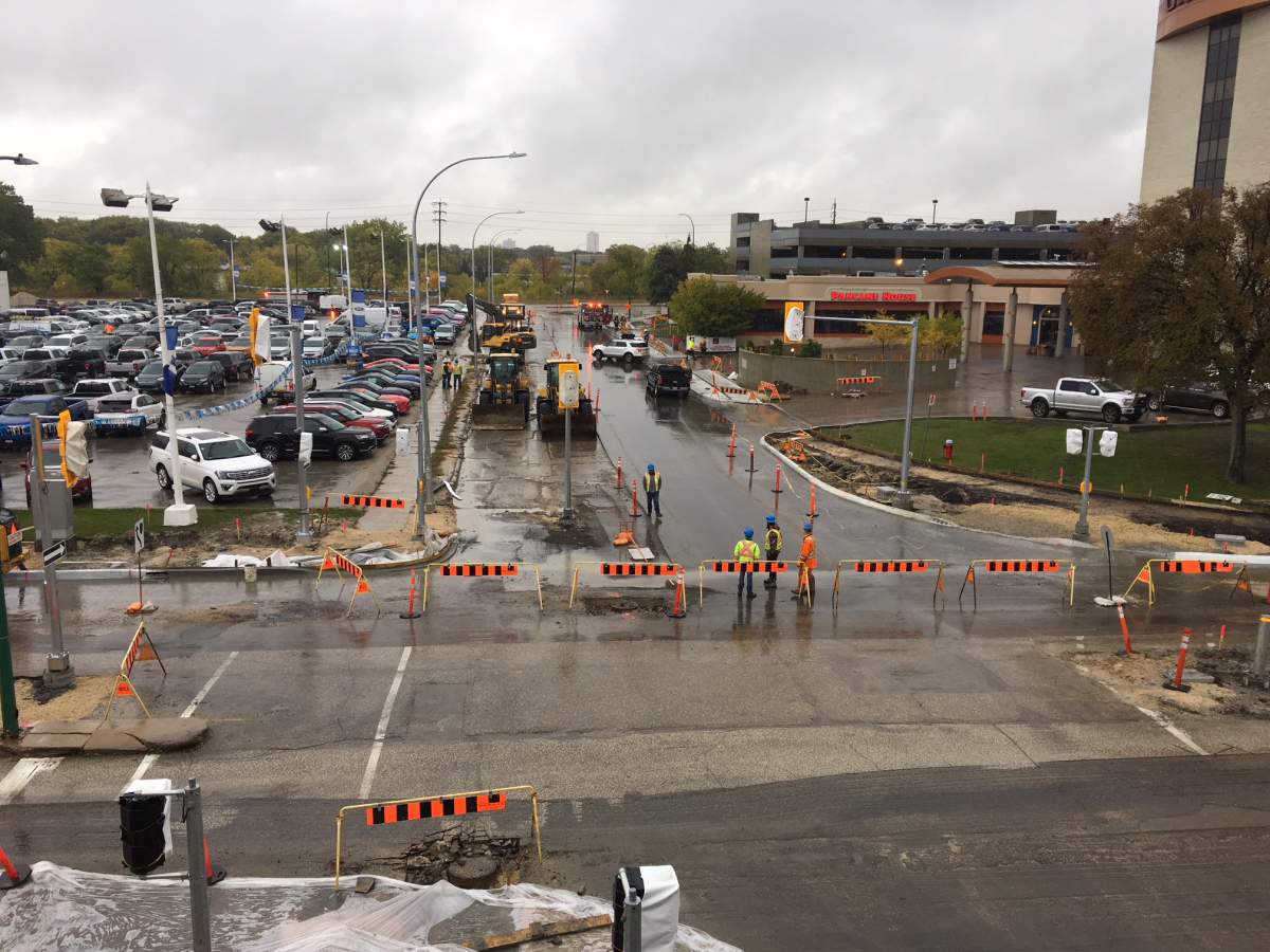 Fire crews on the scene of a Polo Park-area gas leak in fall 2018.