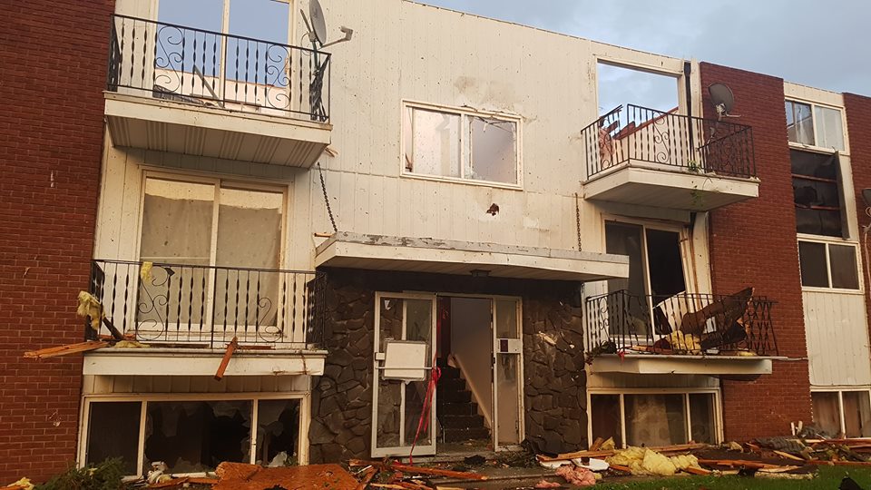 A building that was damaged after a tornado ripped through Gatineau on Sept. 21, 2018.