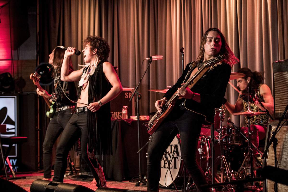 (L-R) Sam Kiszka, Josh Kiszka, Jake Kiszka and Danny Wagner of Greta Van Fleet perform at The GRAMMY Museum on Sept. 5, 2018, in Los Angeles, Calif.