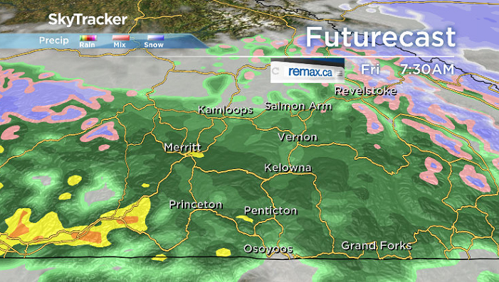Heavier rain rolls in Thursday night and lingers into Friday across the Okanagan.