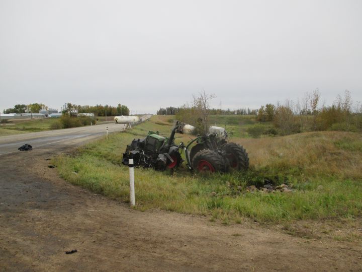 A highway north of Westlock, Alta., is closed after a crash involving a tractor and a semi-truck on Tuesday night, according to the RCMP.
