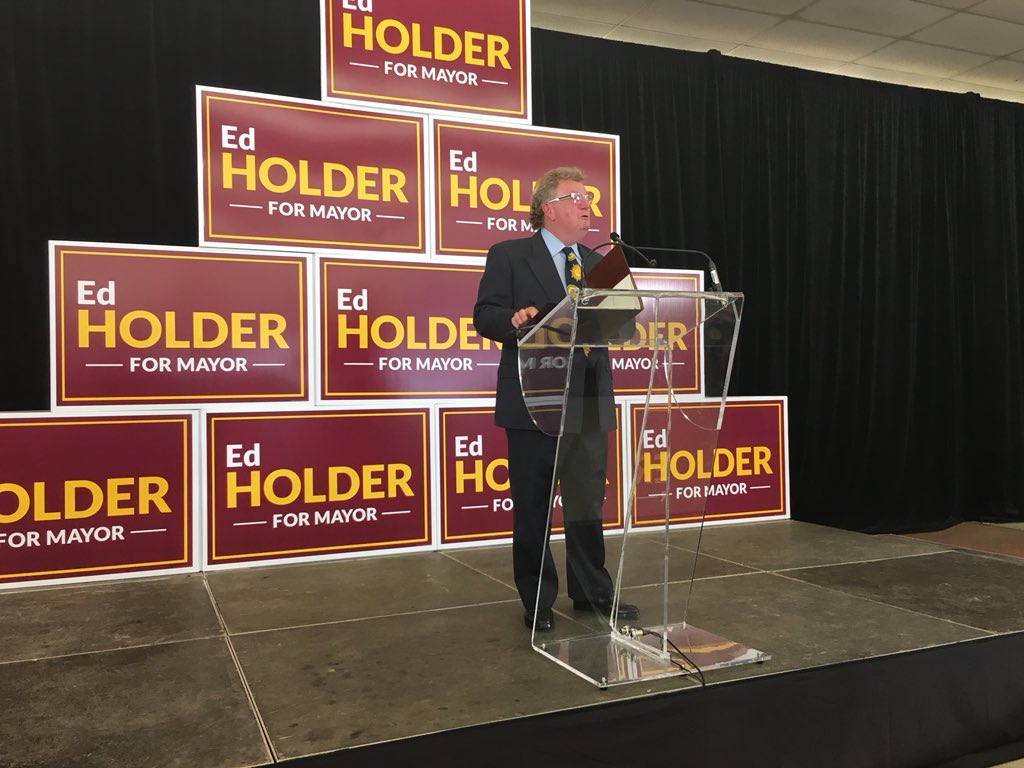 Ed Holder addresses more than 150 supporters as he unveils his mayoral campaign platform.