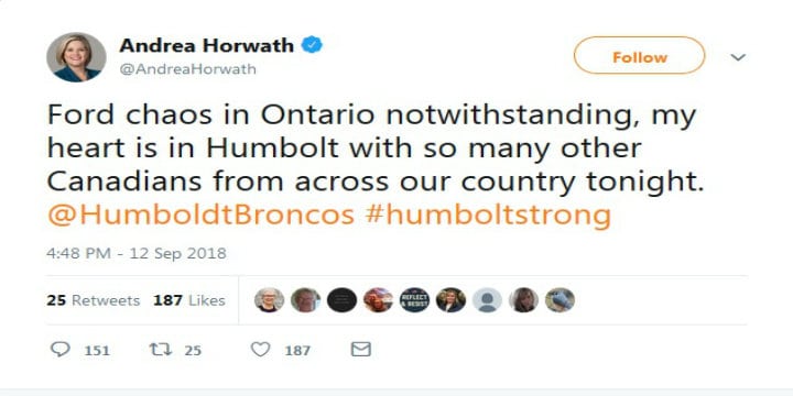 NDP’s Andrea Horwath criticized for mixing politics with Humboldt tragedy - image