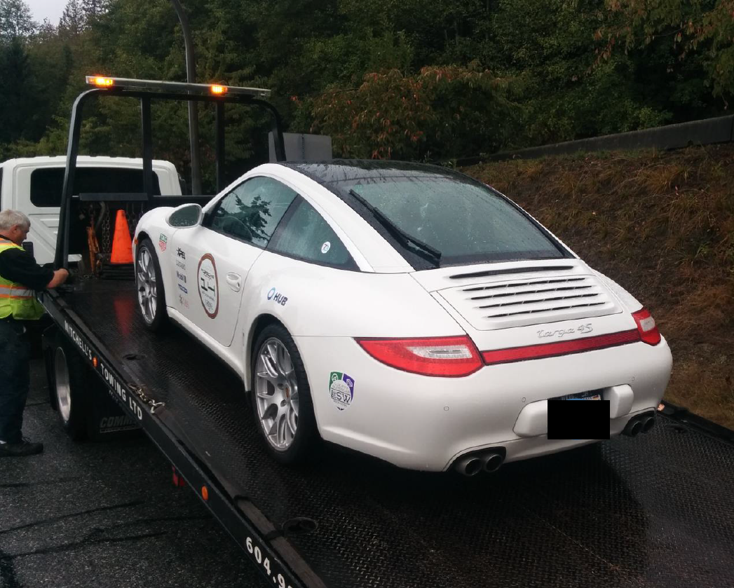 Police said there was heavy rain and the roads were wet when they clocked the Porsche travelling above the speed limit.