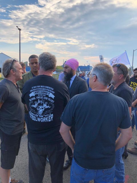 NDP Leader Jagmeet Singh visited with locked out steelworkers on Burlington Street, as part of a series of events in Hamilton on Friday.