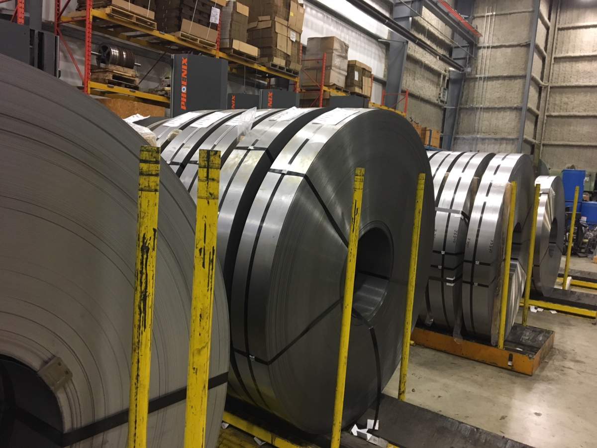 Raw materials at Jem Strapping Systems in Brant County, Ont. The material will be used to make steel strapping.