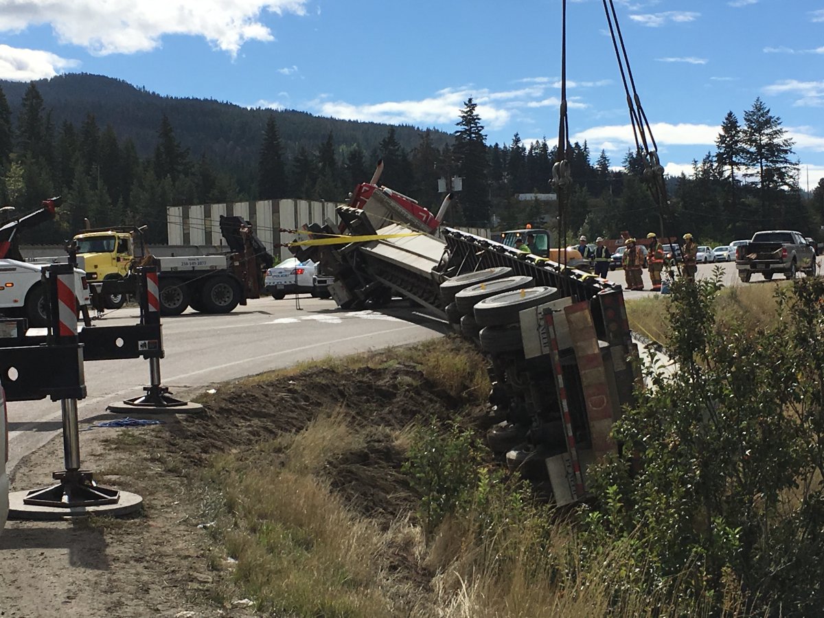 A truck rolled onto its side near Armstrong's Pleasant Valley Road on Monday morning. 