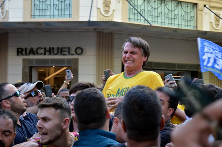 Right-wing candidate Jair Bolsonaro reacts after being stabbed during a rally in Juiz de Fora, Minas Gerais state, Brazil, 06 September 2018.