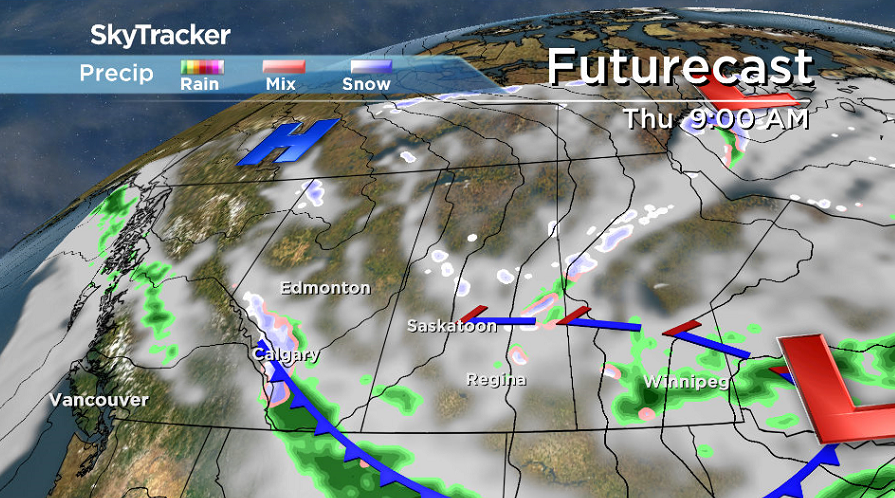 Lingering precipitation behind a low pressure system could fall in the form of rain or snow on Thursday.