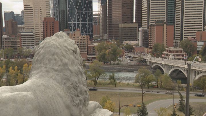 An iconic Centre Street lion sculpture found a new home in Rotary Park.