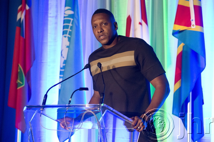 Masai Ujiri, president of the Toronto Raptors, and JHR supporter speaks at Night for Rights.