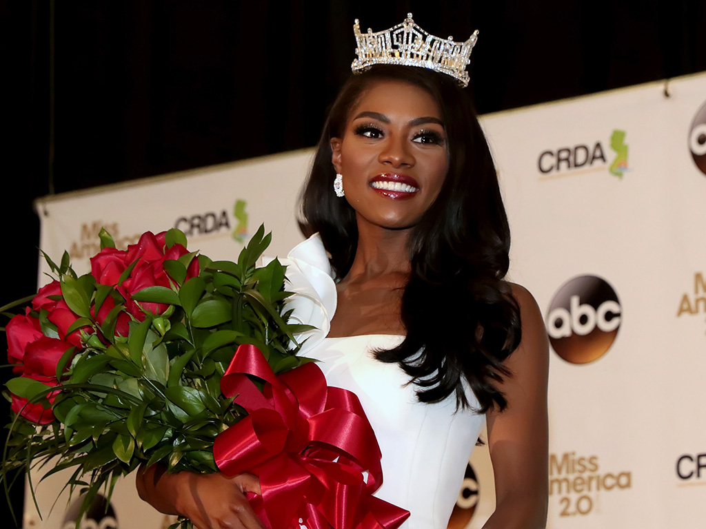 Nia Franklin poses at the press conference after being crowned in the 2019 Miss America Pageant at Atlantic City Boardwalk Hall on Sept. 9, 2018. 