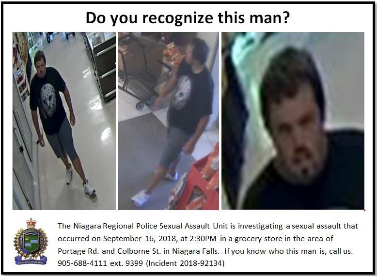 Police have released a photo of a suspect in an alleged sexual assault in Niagara Falls.