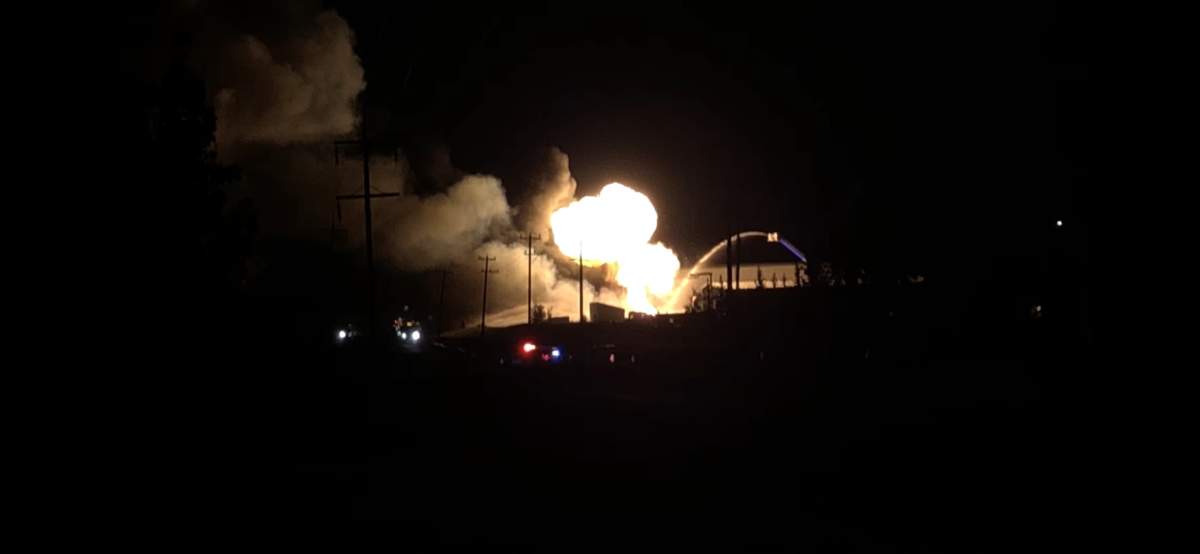 A fire in the Nisku industrial area south of Edmonton, Alta. on Wednesday, September 5, 2018.