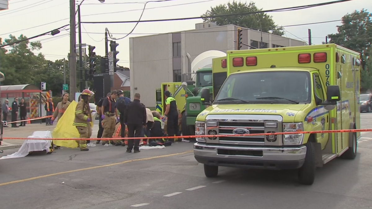 A 67-year-old woman is in hospital after she was hit by a truck.