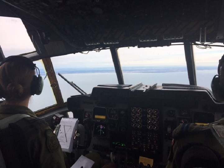 The view from the cockpit of the Hercules used in a search and rescue training mission Thursday. Jordan Pearn/Global News