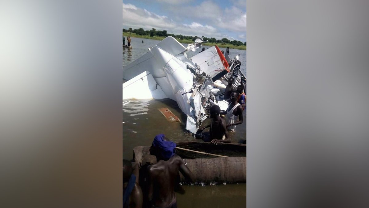 A crashed plane is seen in Lakes State, South Sudan September 9, 2018 in this picture obtained from social media. 