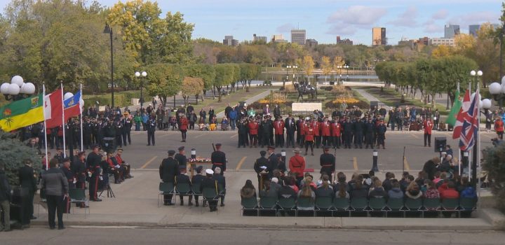 Many different agencies in Regina gathered around the provincial legislative building on Sept. 30 to honour fallen police officers.
