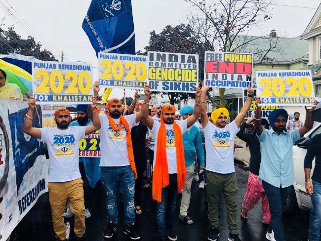 Sikhs attend a rally calling for a referendum on the creation of a Sikh state called Khalistan, Sept. 9, 2018, in Brampton, Ont.
